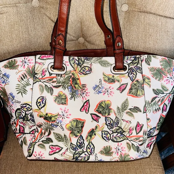 EUC GH Bass & Co Floral Pebble Leather Floral 3 In 1 Shoulder Tote Purse - Picture 5 of 15